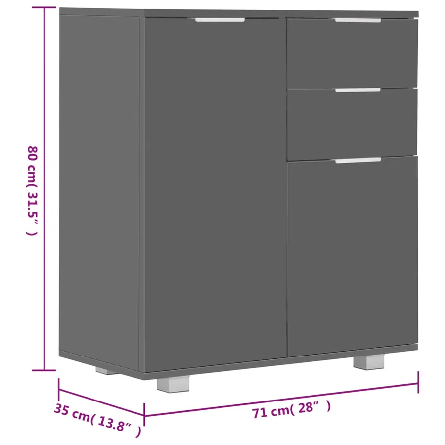 Buffet Gris brillant 71x35x80 cm Bois d'ingénierie - 9