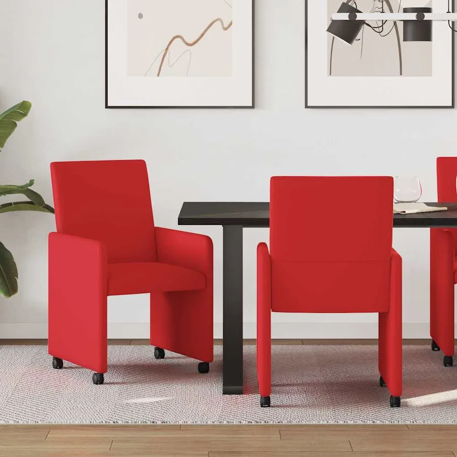 Chaises de Salle à Manger avec Roues 2 pcs Rouge Faux cuir