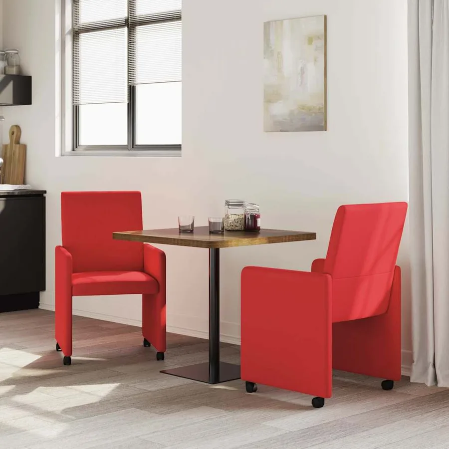 Chaises de Salle à Manger avec Roues 2 pcs Rouge Faux cuir - 3