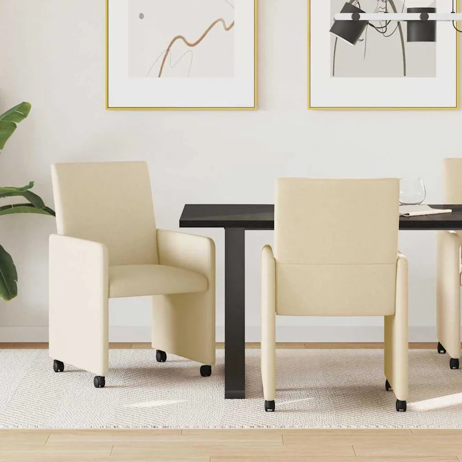 Chaises de Salle à Manger avec Roues 2 pcs Crème tissu