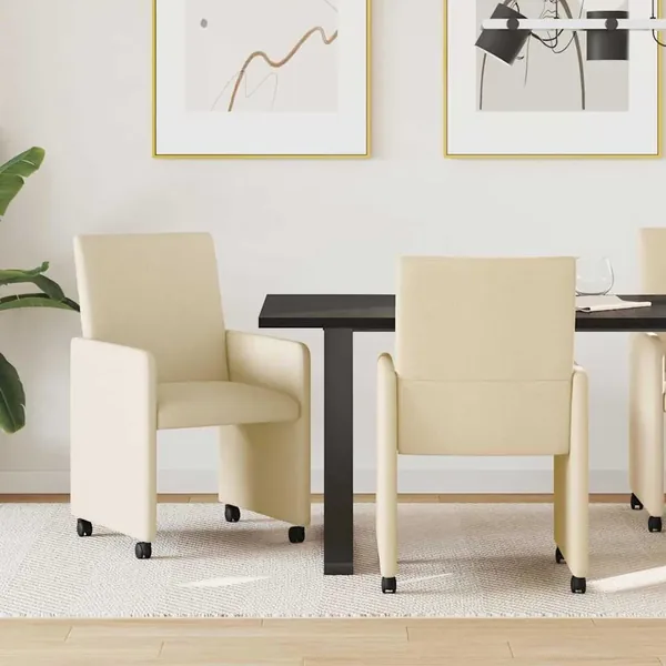 Chaises de Salle à Manger avec Roues 2 pcs Crème tissu