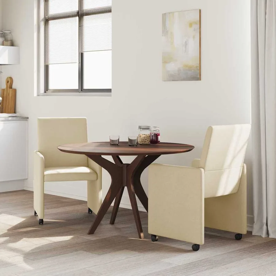Chaises de Salle à Manger avec Roues 2 pcs Crème tissu - 3