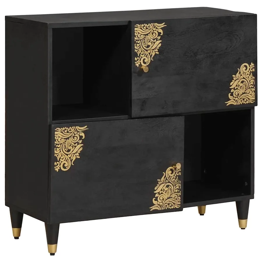 Buffet avec étagère Noir 80 x 33 x 75 cm Bois de mangue massif