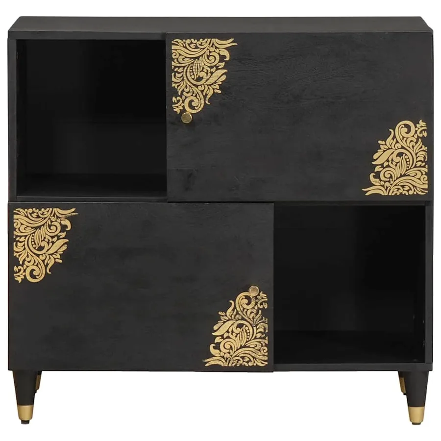 Buffet avec étagère Noir 80 x 33 x 75 cm Bois de mangue massif - 3