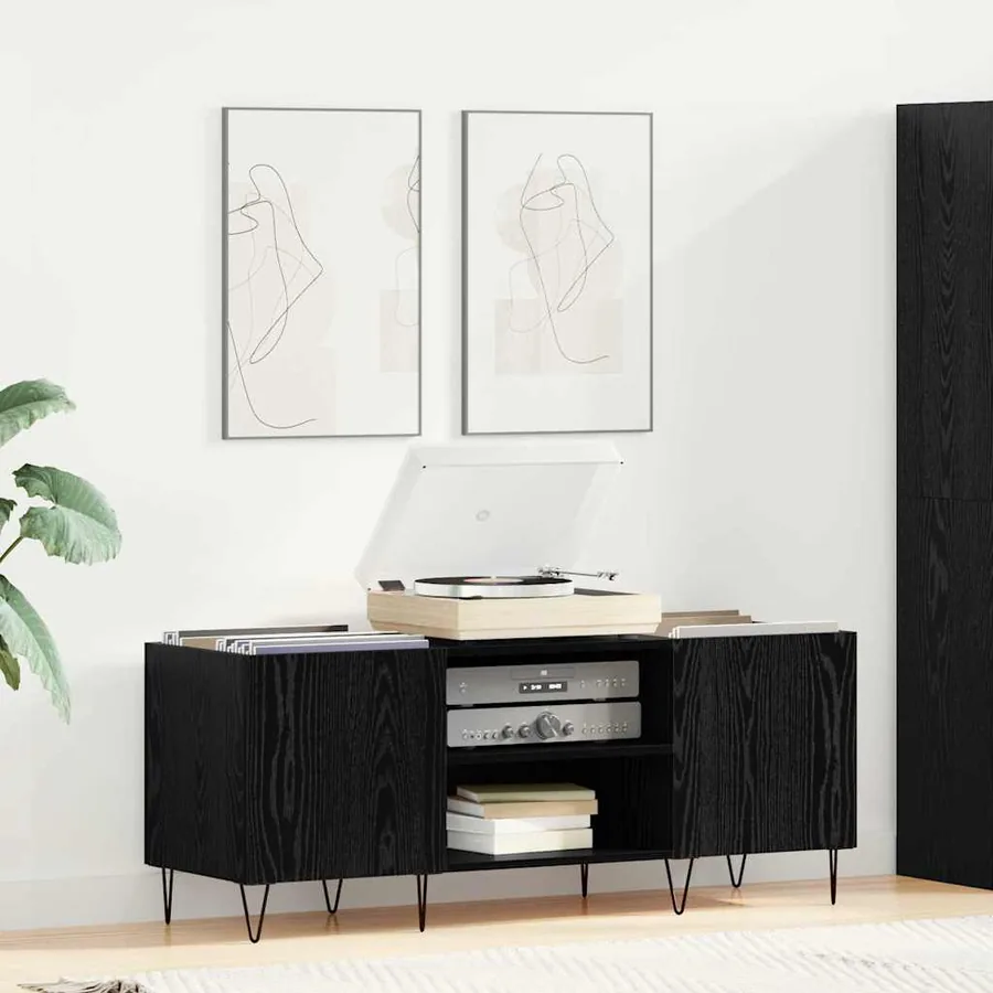 Meuble à vinyles avec étagère Chêne noir 121 x 38 x 48 cm