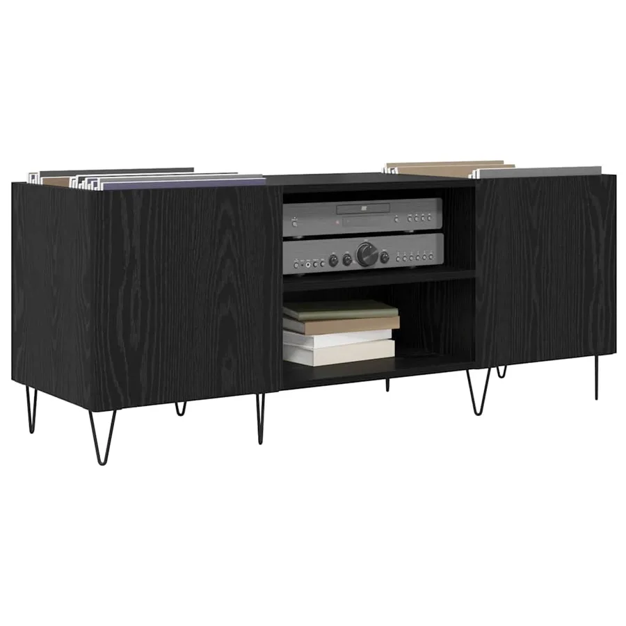 Meuble à vinyles avec étagère Chêne noir 121 x 38 x 48 cm - 3