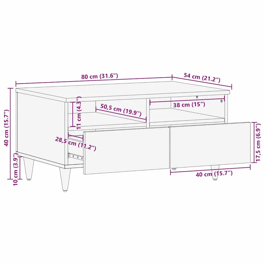 Table basse Noir 80 x 54 x 40 cm Bois de mangue massif - 11