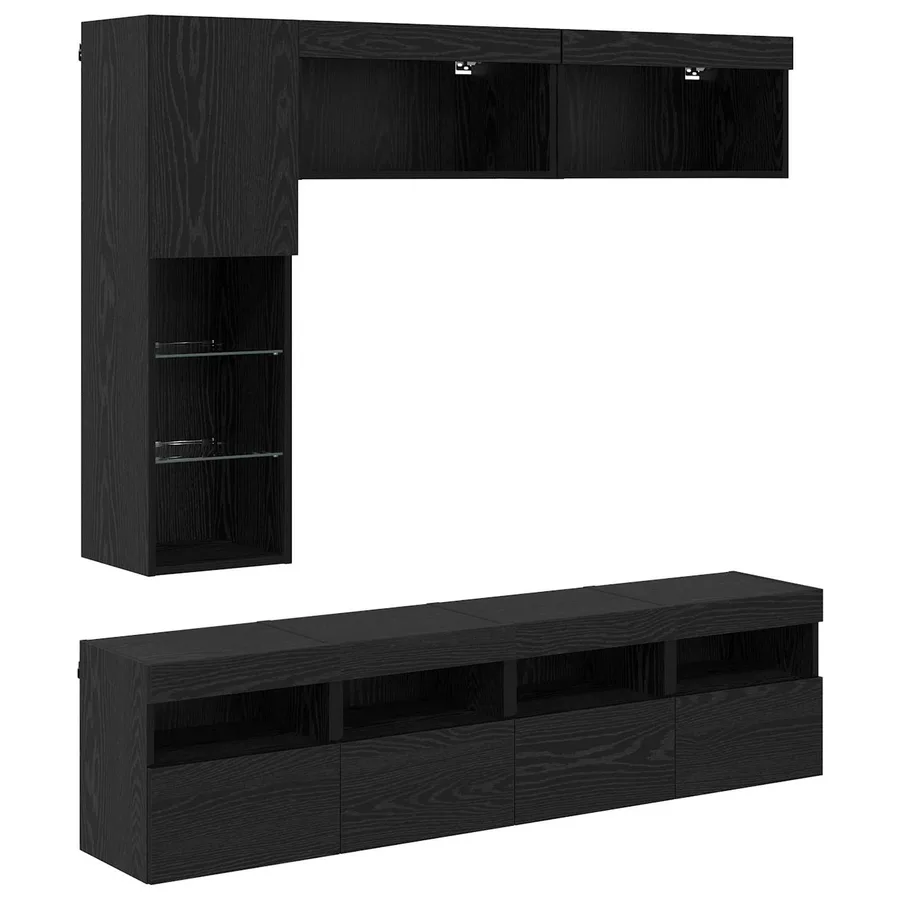 Meuble TV avec LED 7 pcs Chêne noir Bois d'ingénierie - 2