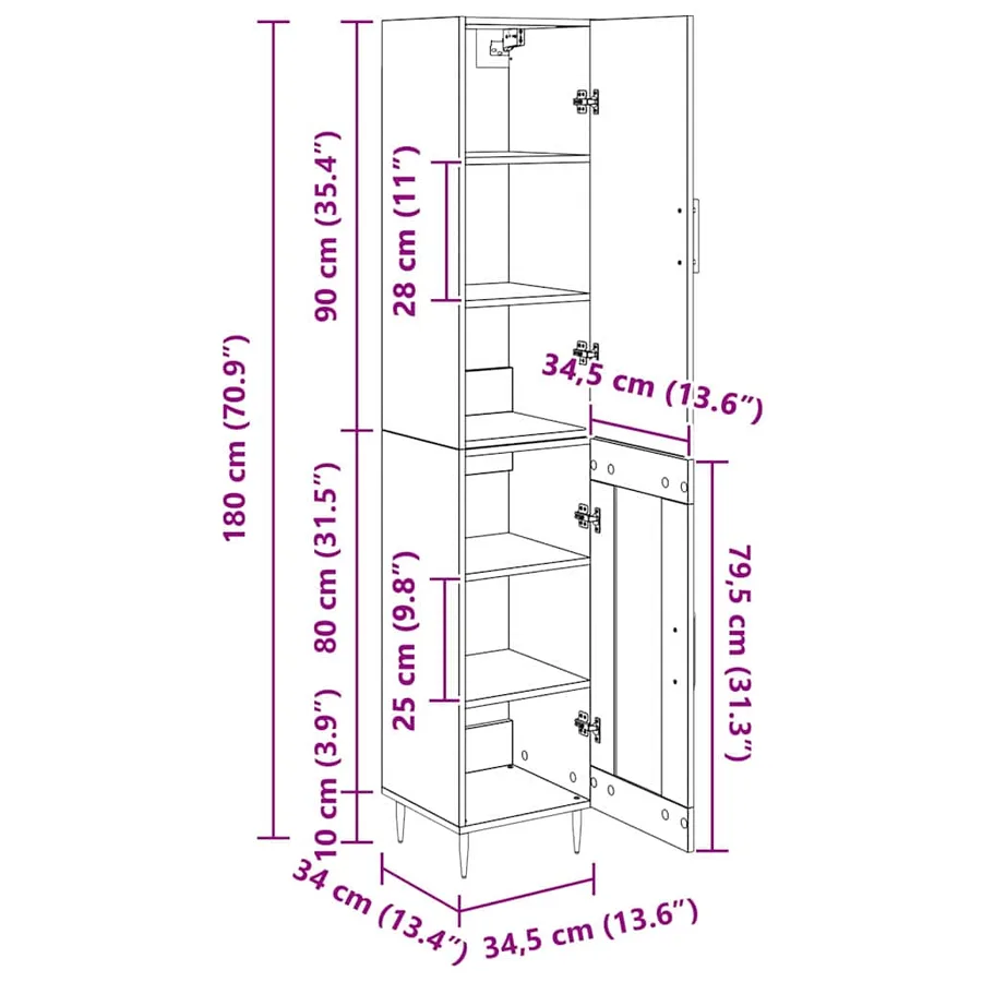 Haut Armoire 2 pcs Chêne artisanal 34,5 x 34 x 180 cm - 15
