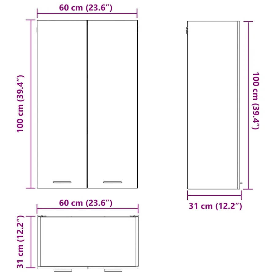 Armoire suspendue avec stockage Gris Sonoma 60 x 31 x 100 cm - 12