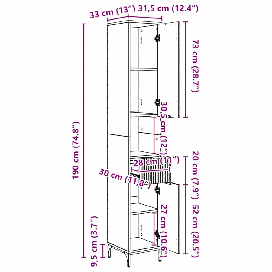 Cabinet de salle de bain Blanc 31,5 x 33 x 190 cm - 15