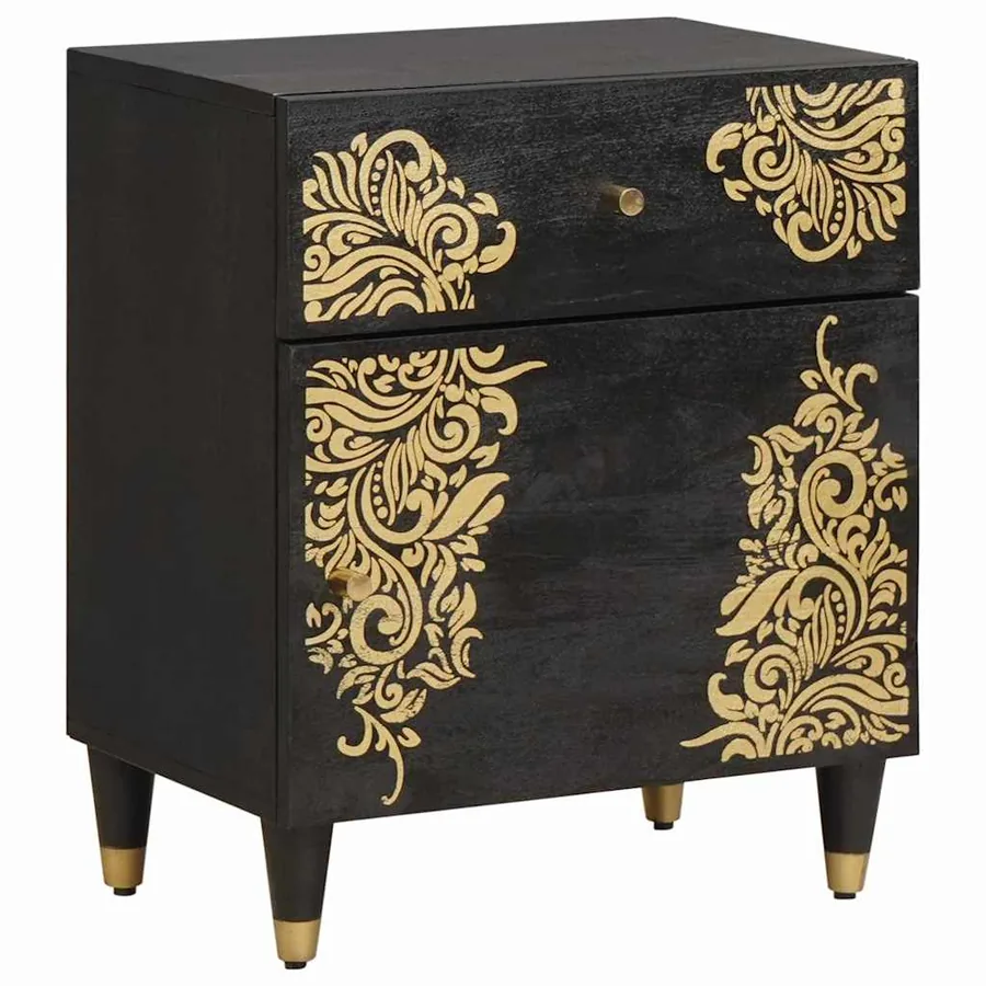 Cabinet de chevet avec porte avec tiroir Noir 50 x 33 x 60 cm
