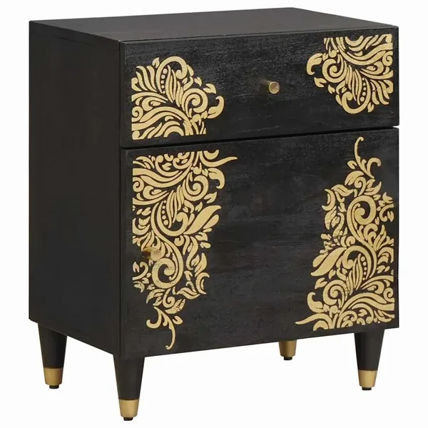 Cabinet de chevet avec porte avec tiroir Noir 50 x 33 x 60 cm