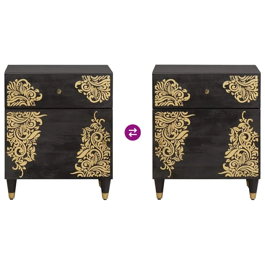 Cabinet de chevet avec porte avec tiroir Noir 50 x 33 x 60 cm - 10