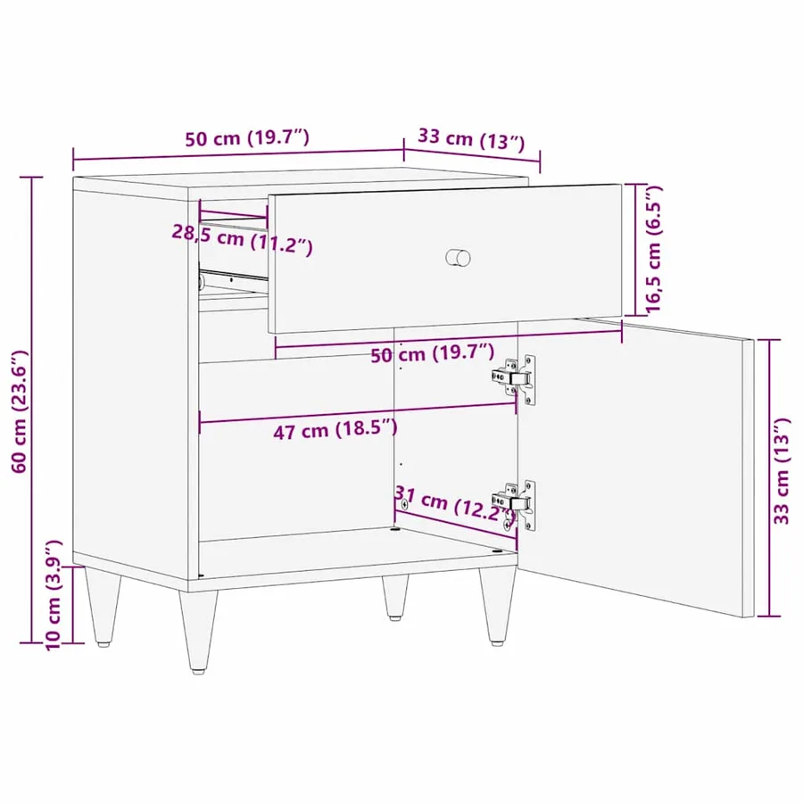 Cabinet de chevet avec porte avec tiroir Noir 50 x 33 x 60 cm - 12