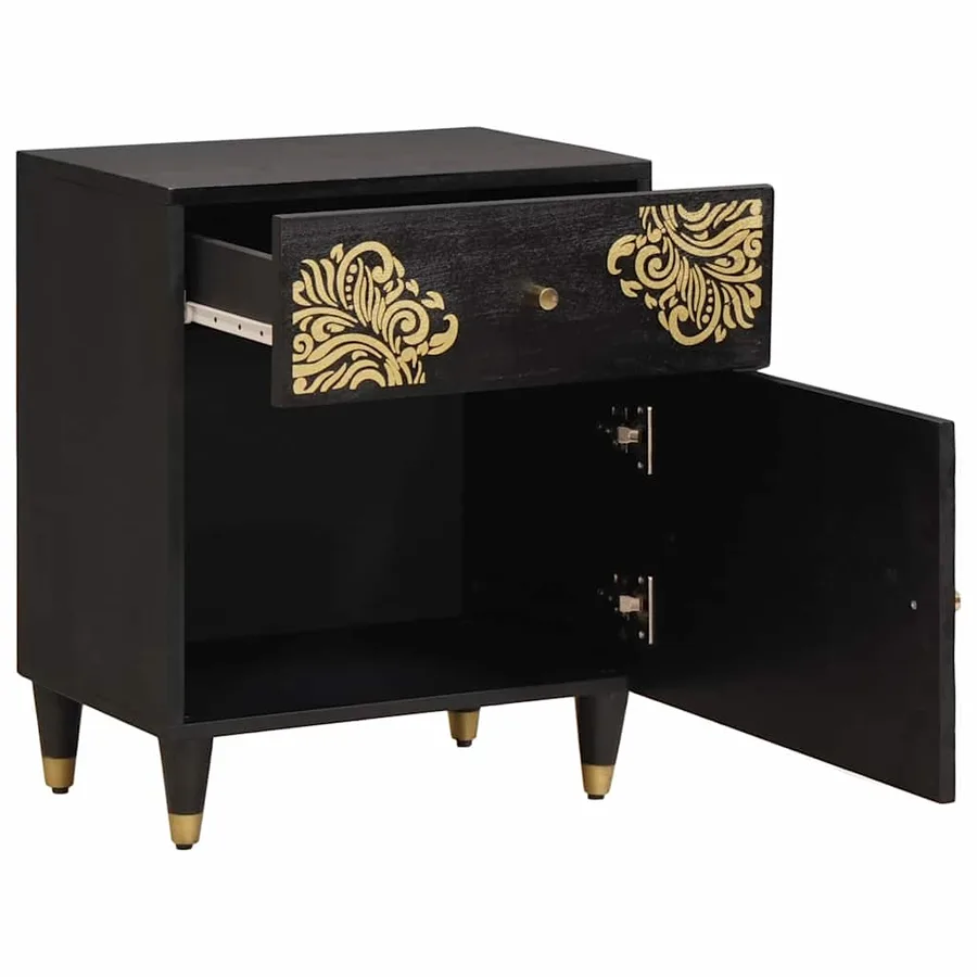 Cabinet de chevet avec porte avec tiroir Noir 50 x 33 x 60 cm - 2