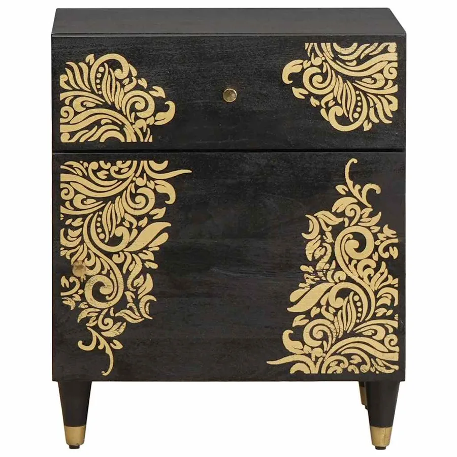Cabinet de chevet avec porte avec tiroir Noir 50 x 33 x 60 cm - 3