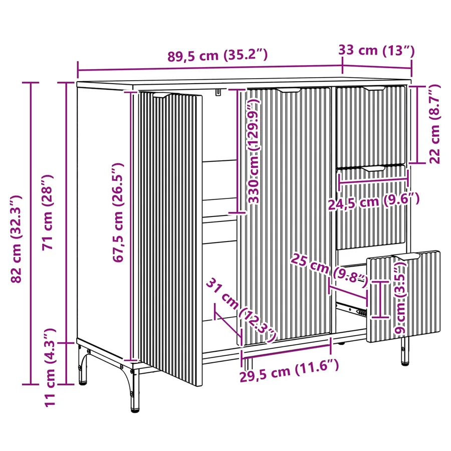 Buffet Chêne fumé 89,5 x 33 x 82 cm Bois d'ingénierie - 16