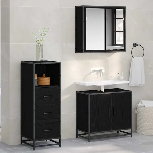 Ensemble de mobilier de salle de bain avec tiroir Chêne noir