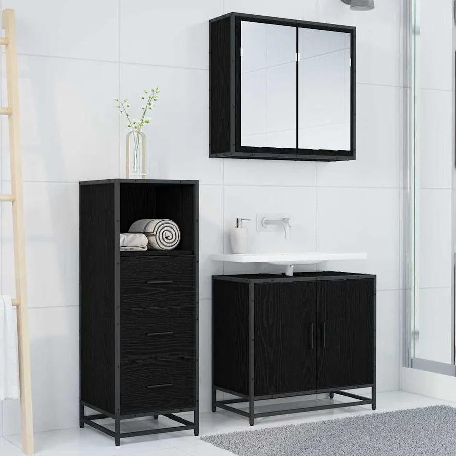 Ensemble de mobilier de salle de bain avec tiroir Chêne noir - 4