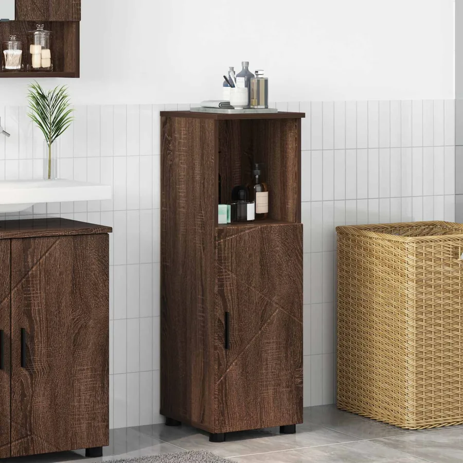 Cabinet de salle de bain avec porte Chêne brun 30 x 35 x 95 cm