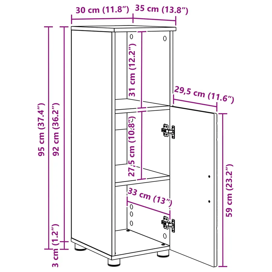 Cabinet de salle de bain avec porte Chêne brun 30 x 35 x 95 cm - 15