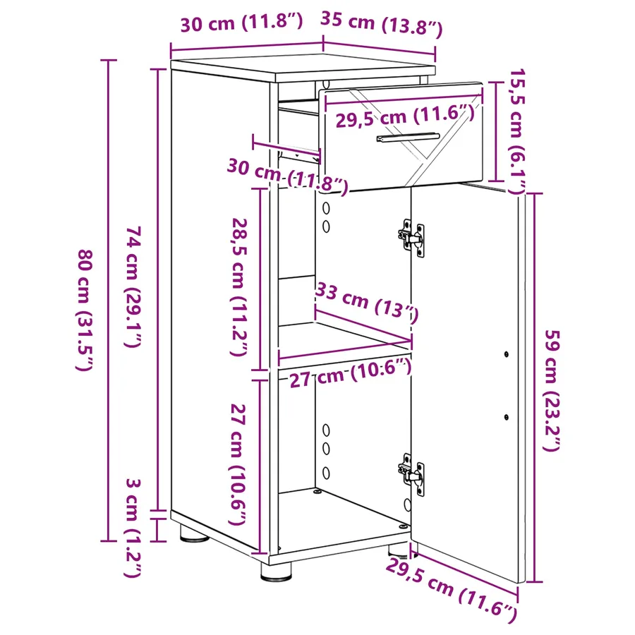 Cabinet de salle de bain Blanc brillant 30 x 35 x 80 cm - 14