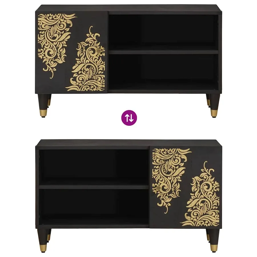 Meuble TV avec porte Noir 80 x 33 x 46 cm Bois de mangue massif - 10