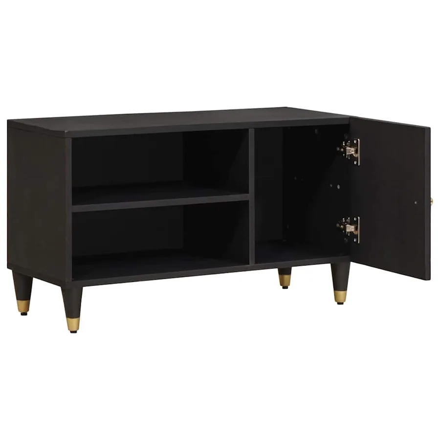 Meuble TV avec porte Noir 80 x 33 x 46 cm Bois de mangue massif - 2