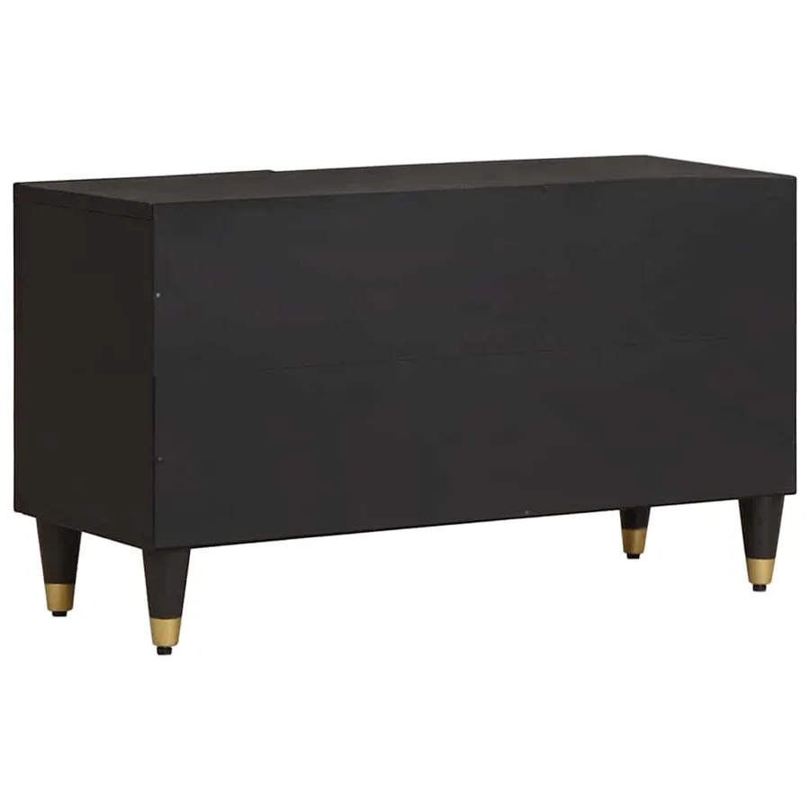 Meuble TV avec porte Noir 80 x 33 x 46 cm Bois de mangue massif - 5