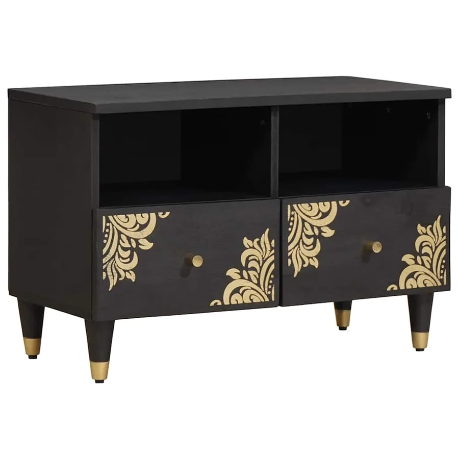 Meuble TV Noir 70 x 33 x 46 cm Bois de mangue massif