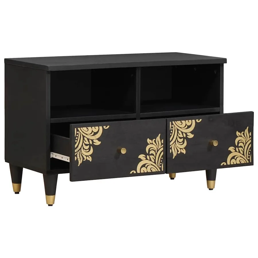 Meuble TV Noir 70 x 33 x 46 cm Bois de mangue massif - 2
