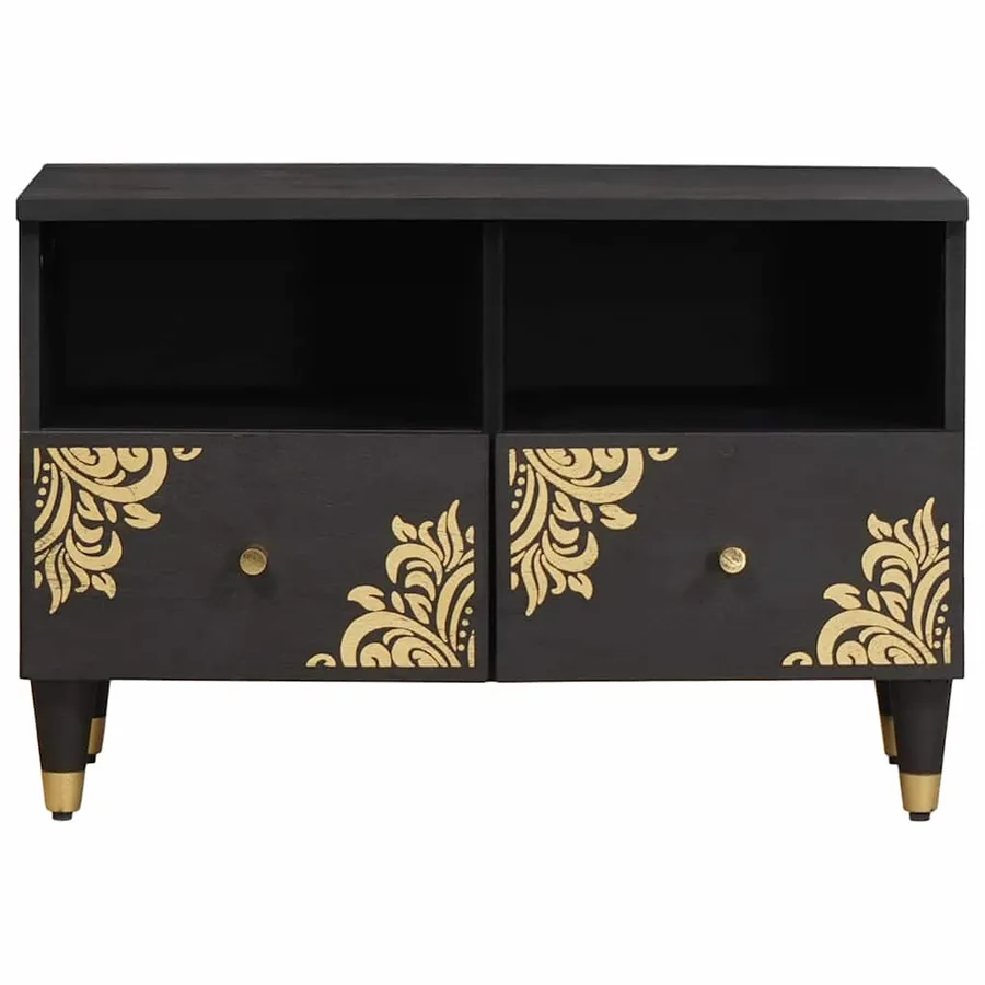 Meuble TV Noir 70 x 33 x 46 cm Bois de mangue massif - 3