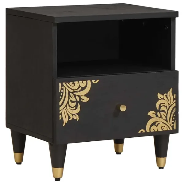 Cabinet de chevet Noir 40 x 33 x 46 cm Bois de mangue massif