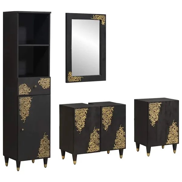 Ensemble de Meubles de Salle de Bain avec tiroir 4 pcs Noir