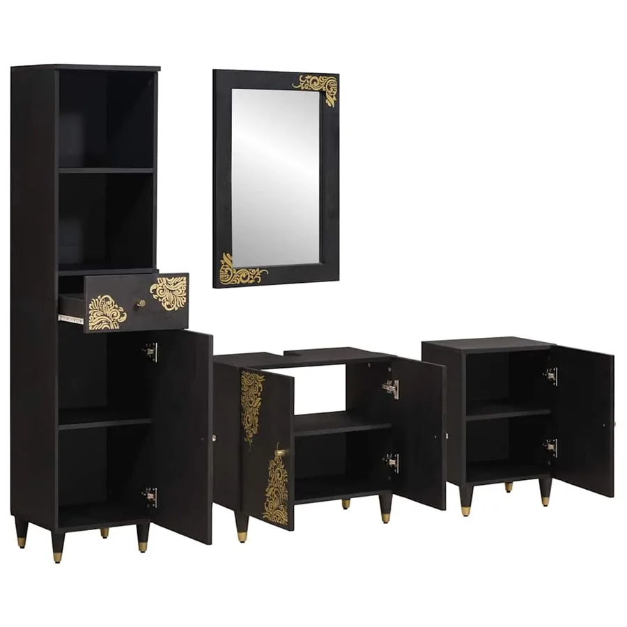 Ensemble de Meubles de Salle de Bain avec tiroir 4 pcs Noir - 2