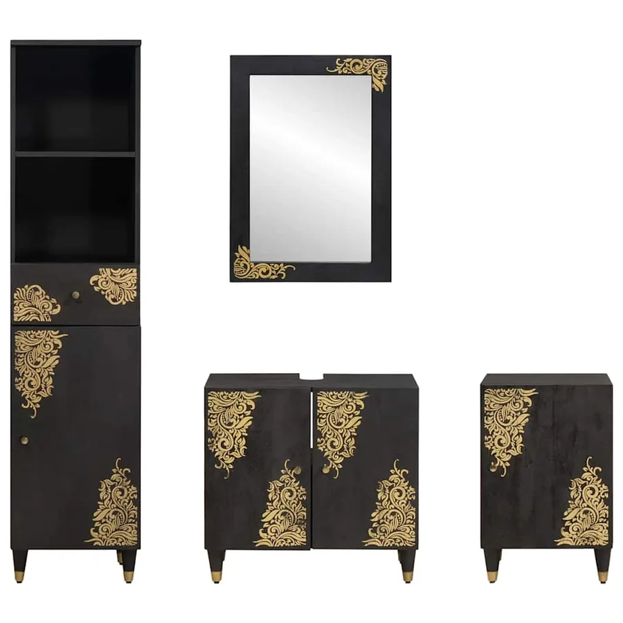 Ensemble de Meubles de Salle de Bain avec tiroir 4 pcs Noir - 7