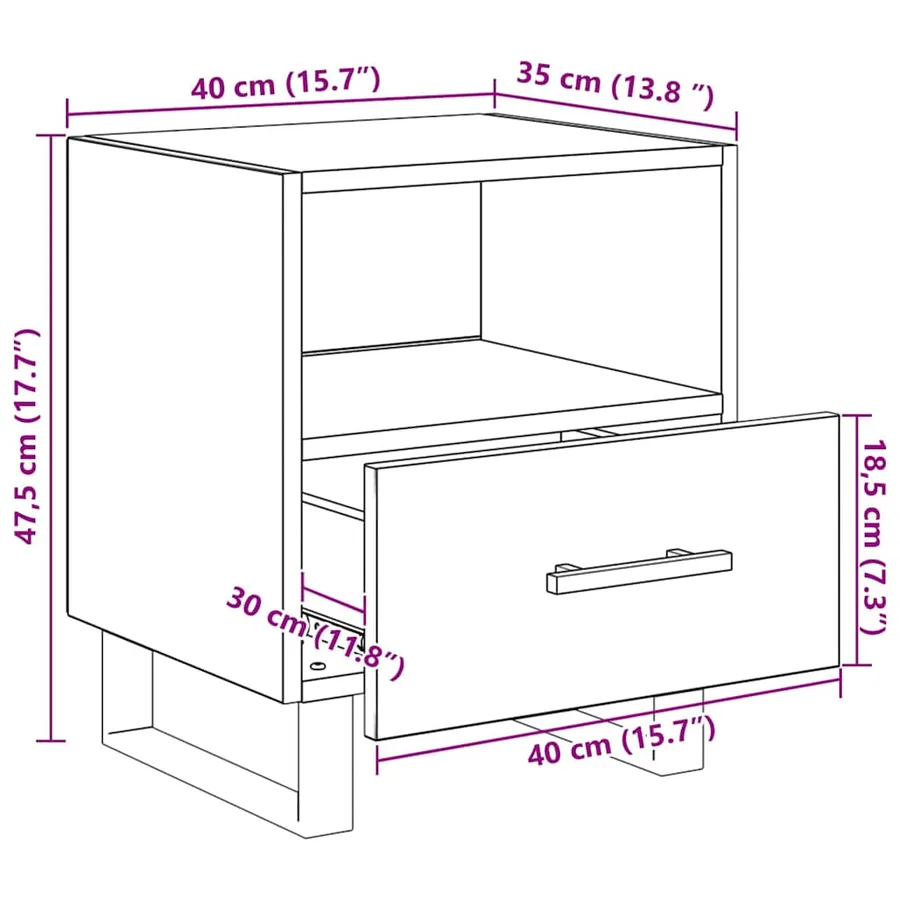 Cabinet de chevet 2 pc Chêne artisanal 40 x 35 x 47,5 cm - 15