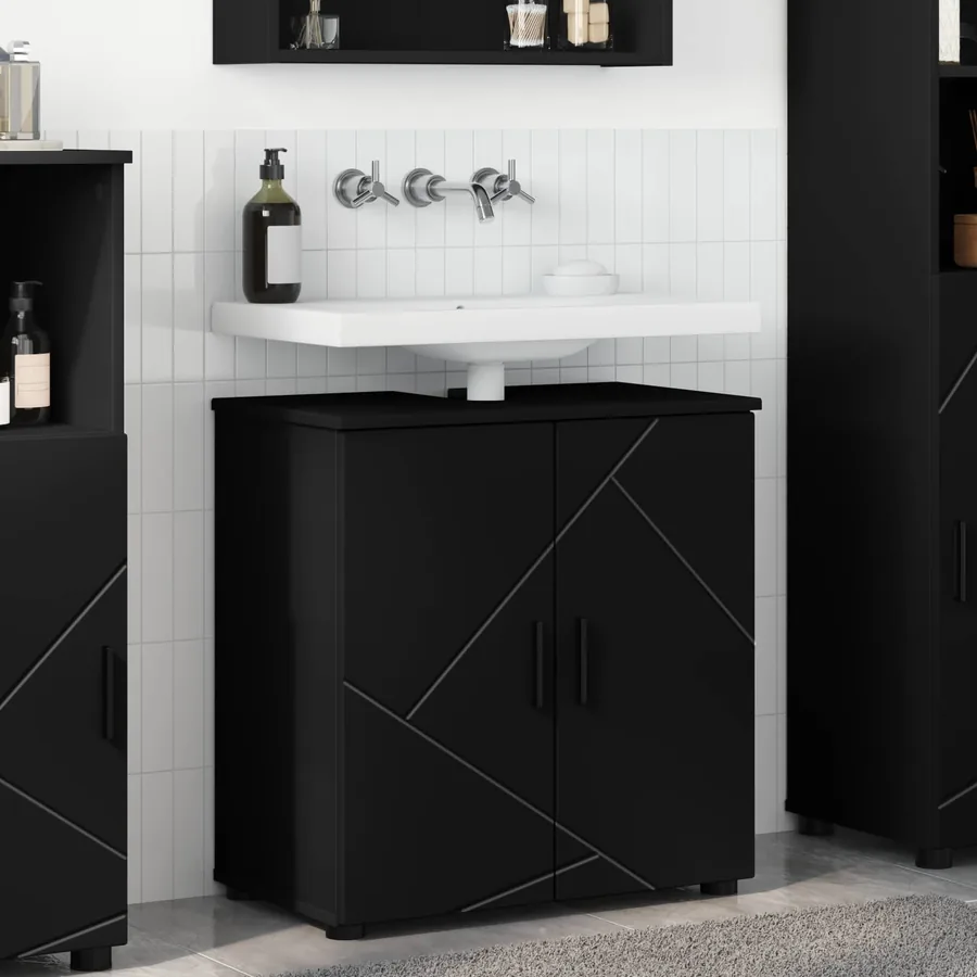 Cabinet de salle de bain avec stockage Noir 61 x 35 x 64 cm
