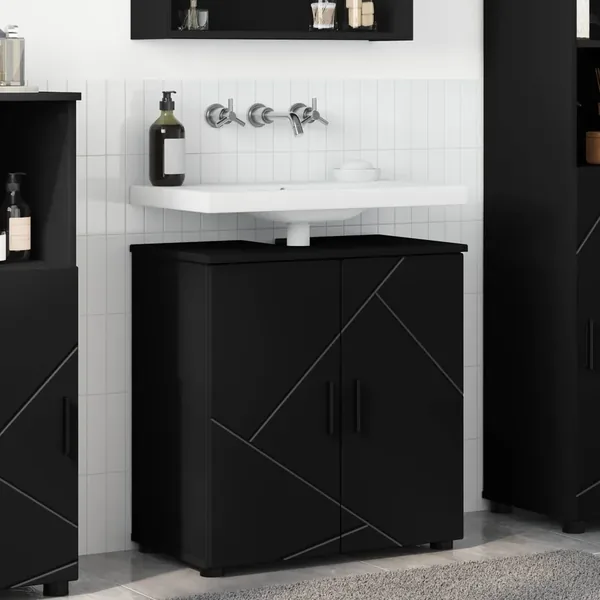 Cabinet de salle de bain avec stockage Noir 61 x 35 x 64 cm