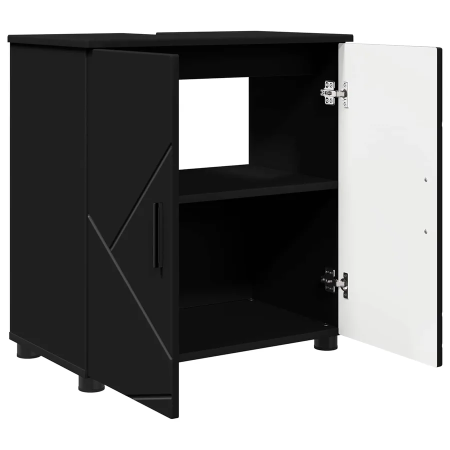 Cabinet de salle de bain avec stockage Noir 61 x 35 x 64 cm - 5