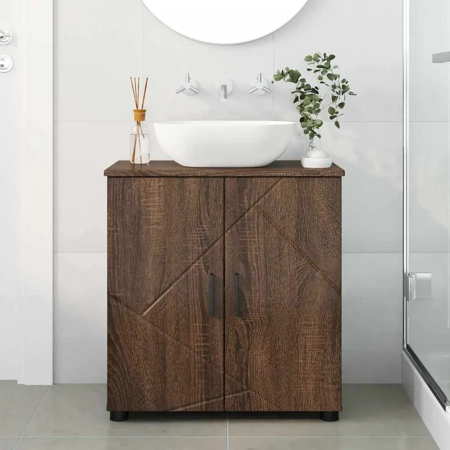 Cabinet de salle de bain avec porte Chêne brun 61 x 35 x 64 cm - 4