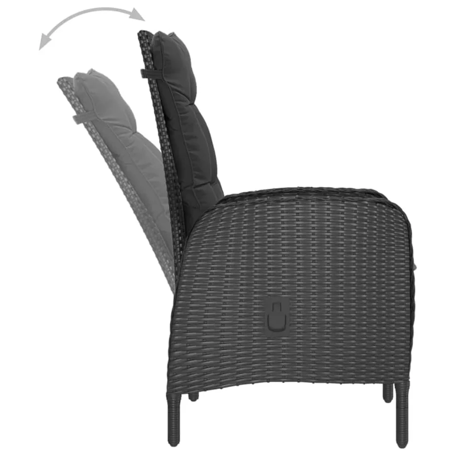 Ensemble à dîner de jardin 3 pcs Résine tressée et acacia Noir - 6