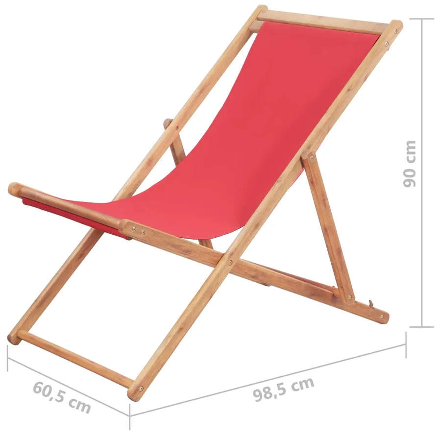 Chaise pliable de plage Tissu et cadre en bois Rouge - 12