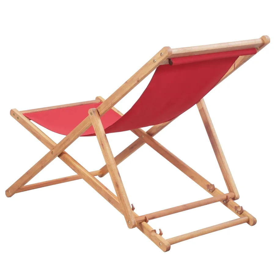Chaise pliable de plage Tissu et cadre en bois Rouge - 3