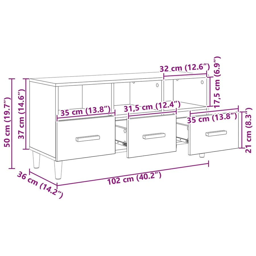 Meuble TV Chêne noir 102 x 36 x 50 cm Bois d'ingénierie - 9