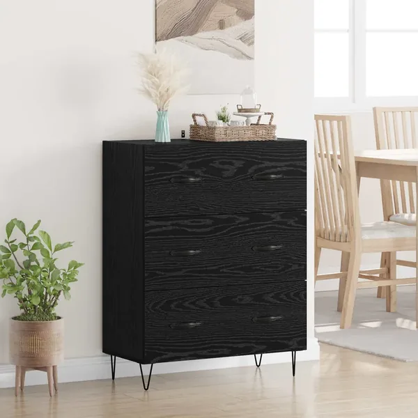 Buffet Chêne noir 69,5 x 34 x 90 cm Bois d'ingénierie et fer