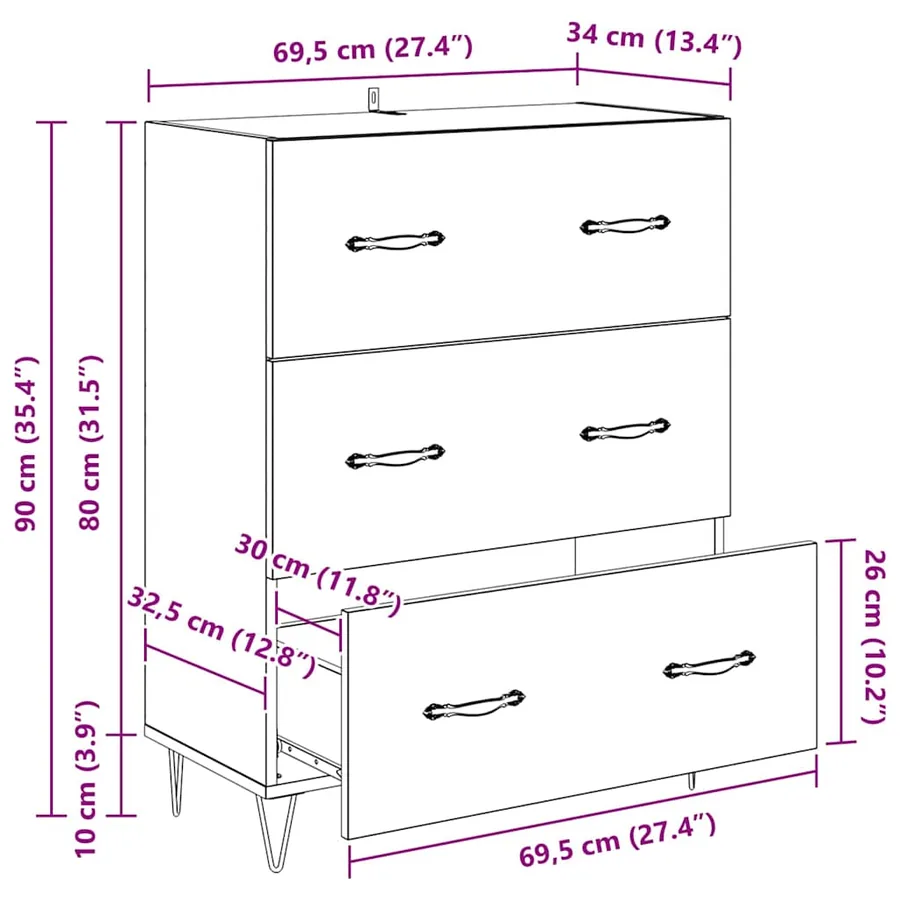 Buffet Chêne noir 69,5 x 34 x 90 cm Bois d'ingénierie et fer - 15