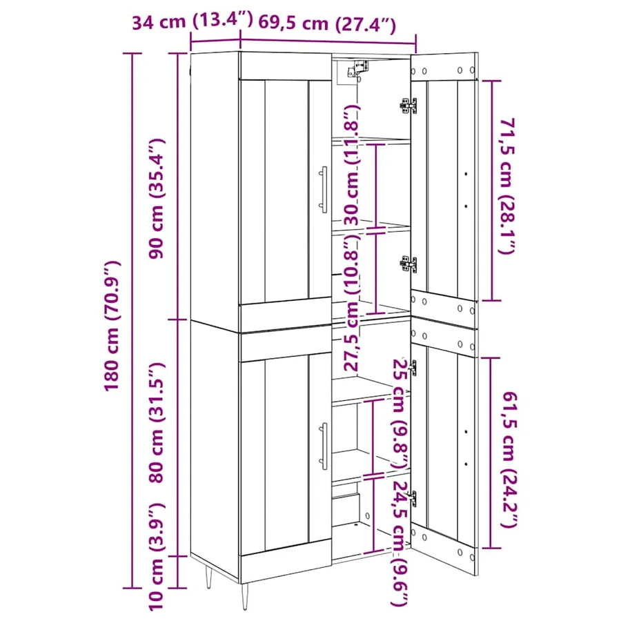Haut Armoire 2 pcs Chêne artisanal 69,5 x 34 x 180 cm - 14