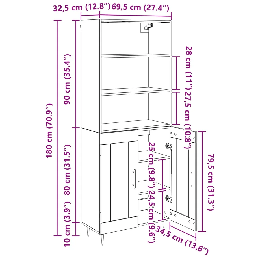 Haut Armoire Bois ancien 69,5 x 34 x 180 cm Bois d'ingénierie - 13
